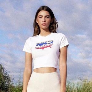 NWOT Cherry LA- Together We Stand White crop top